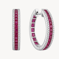 Petite Ruby Diamond Channel Set Hoop Earrings