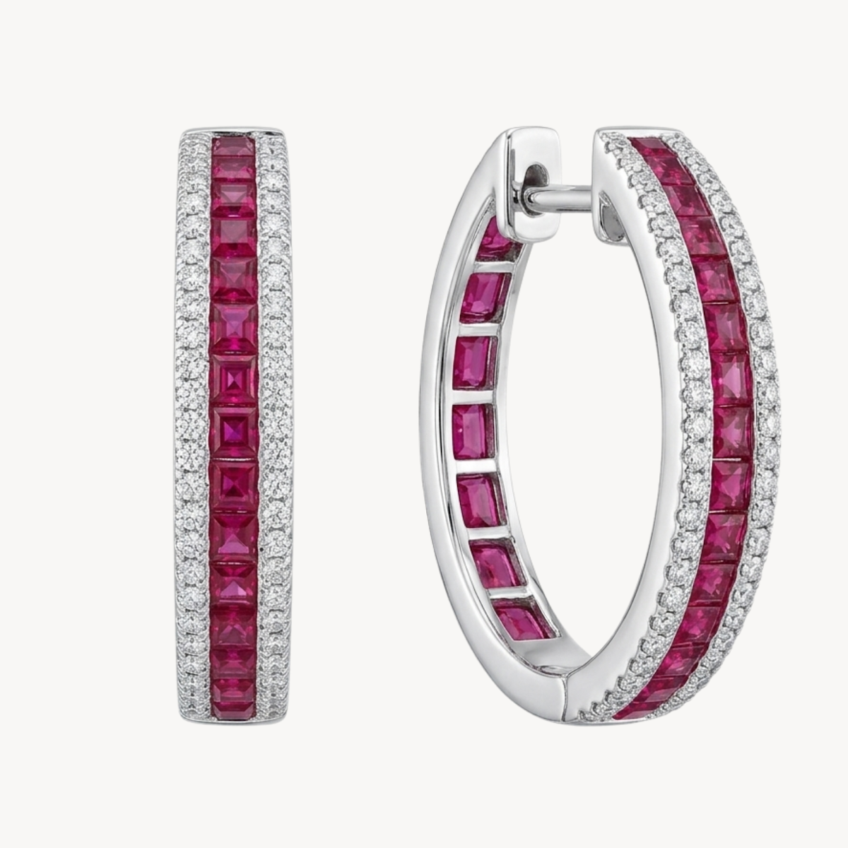 Petite Ruby Diamond Channel Set Hoop Earrings