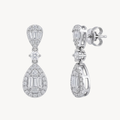 Petite Baguette Diamond Pave Halo Drop Earrings