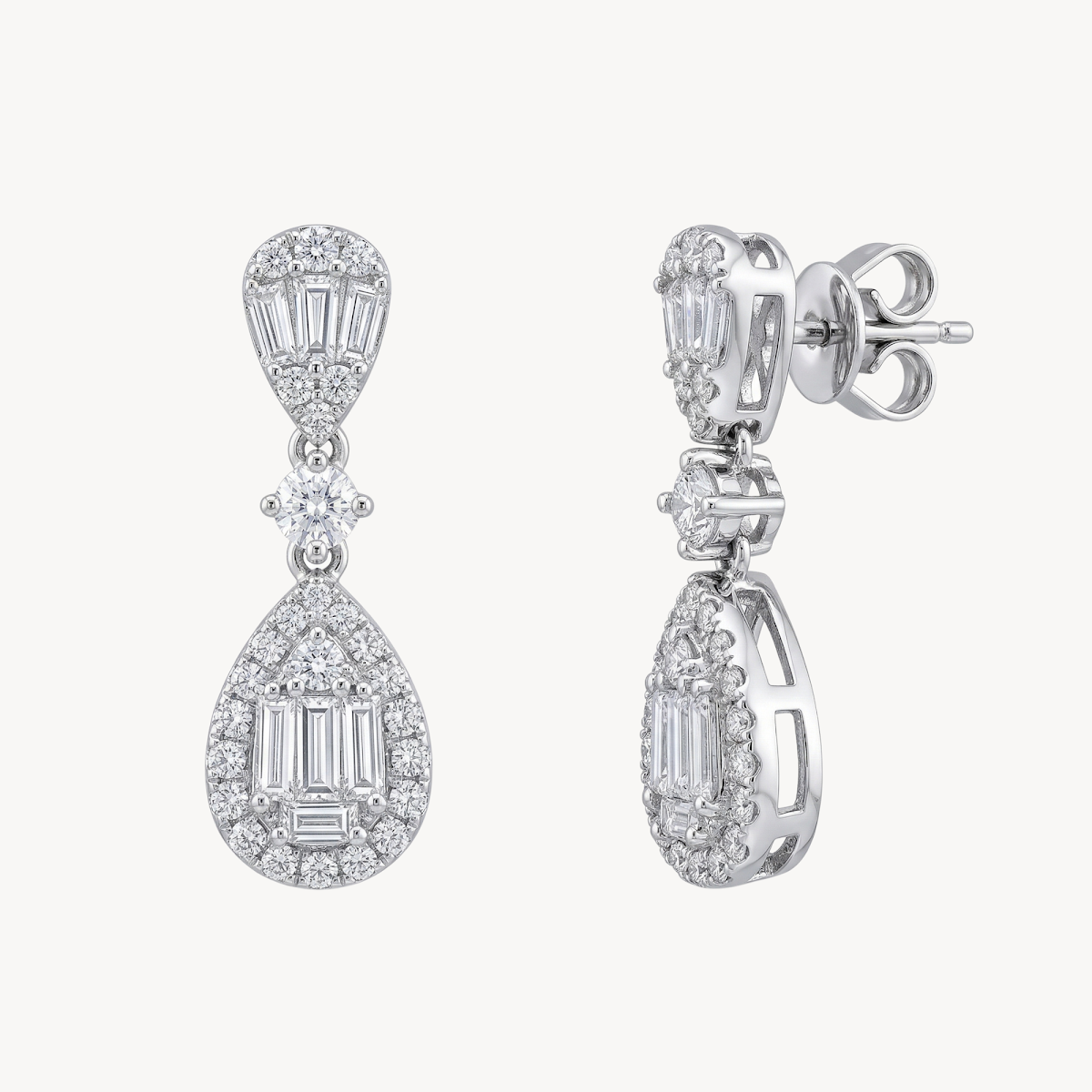 Petite Baguette Diamond Pave Halo Drop Earrings