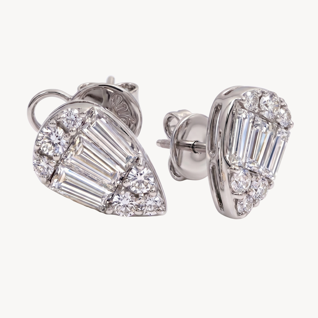 Baguette Diamond Cluster Stud Earrings
