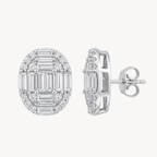 Baguette Diamond Oval Cluster Stud Earrings