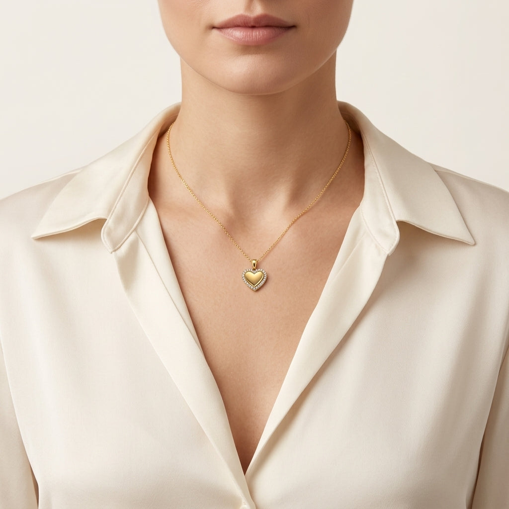 Enchanted Diamond Pendant Yellow Gold Diamond worn by model - Vicenza Miami