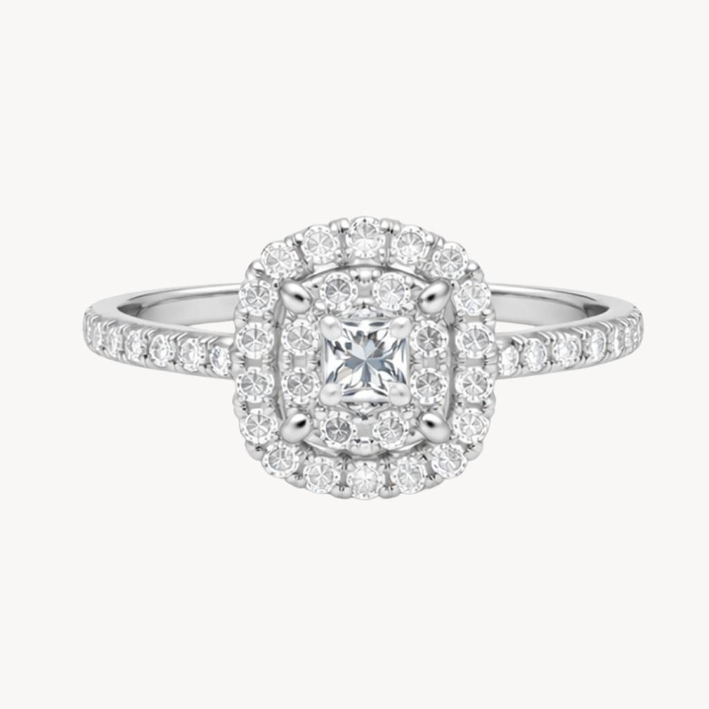 Classic Princess Cut Diamond Double Halo Ring