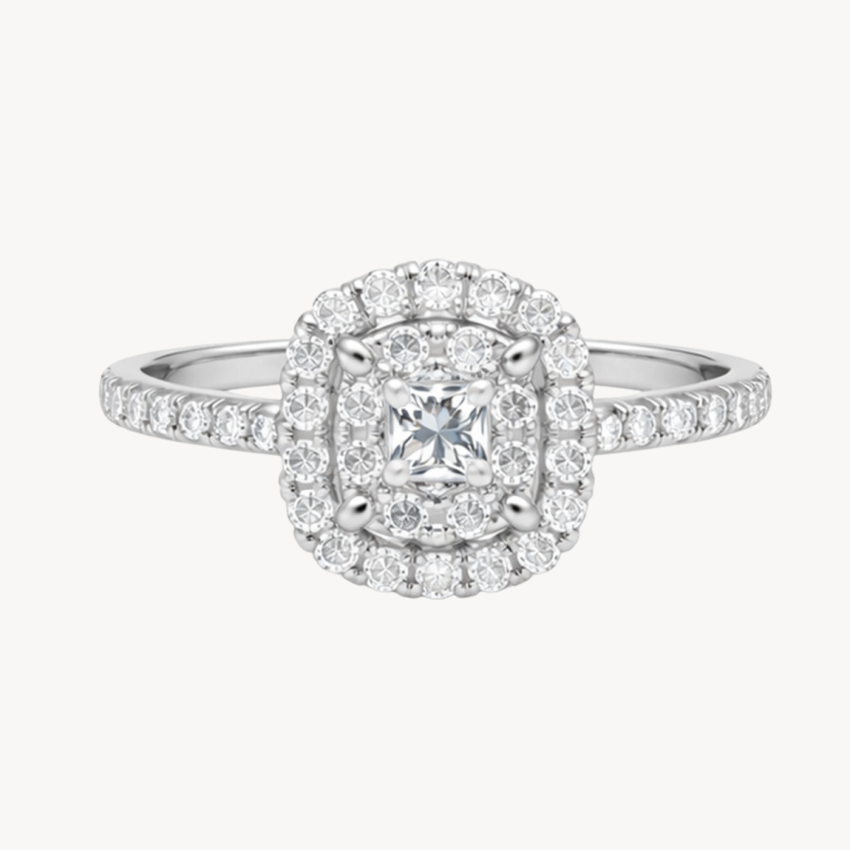 Classic Princess Cut Diamond Double Halo Ring