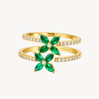 Double Row Emerald & Diamond Ring