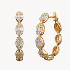 Baguette Diamond Oval Link Hoop Earrings