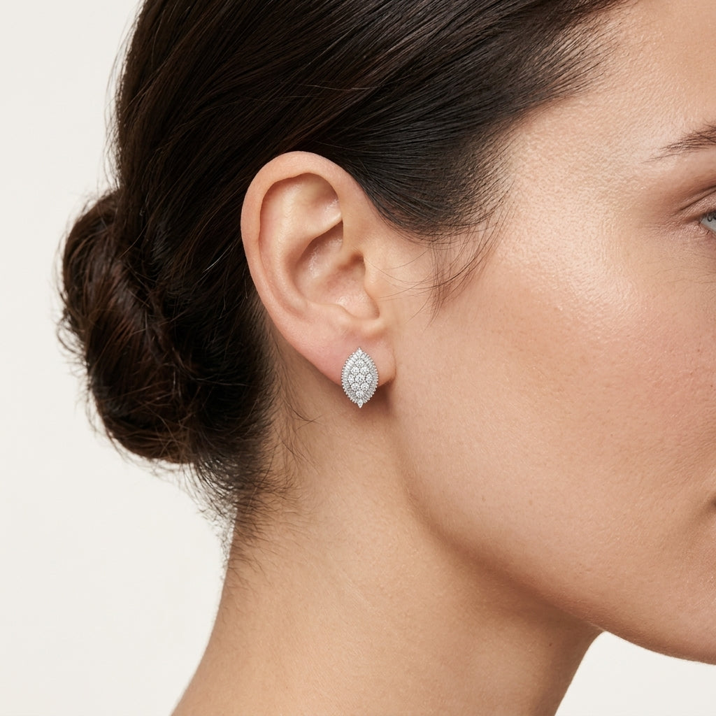Marquise Diamond Tanzanite Earring worn by model - Vicenza Miami