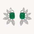 Emerald Cut Emerald Diamond Flower Starburst Earrings
