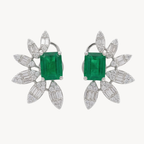 Emerald Cut Emerald Diamond Flower Starburst Earrings
