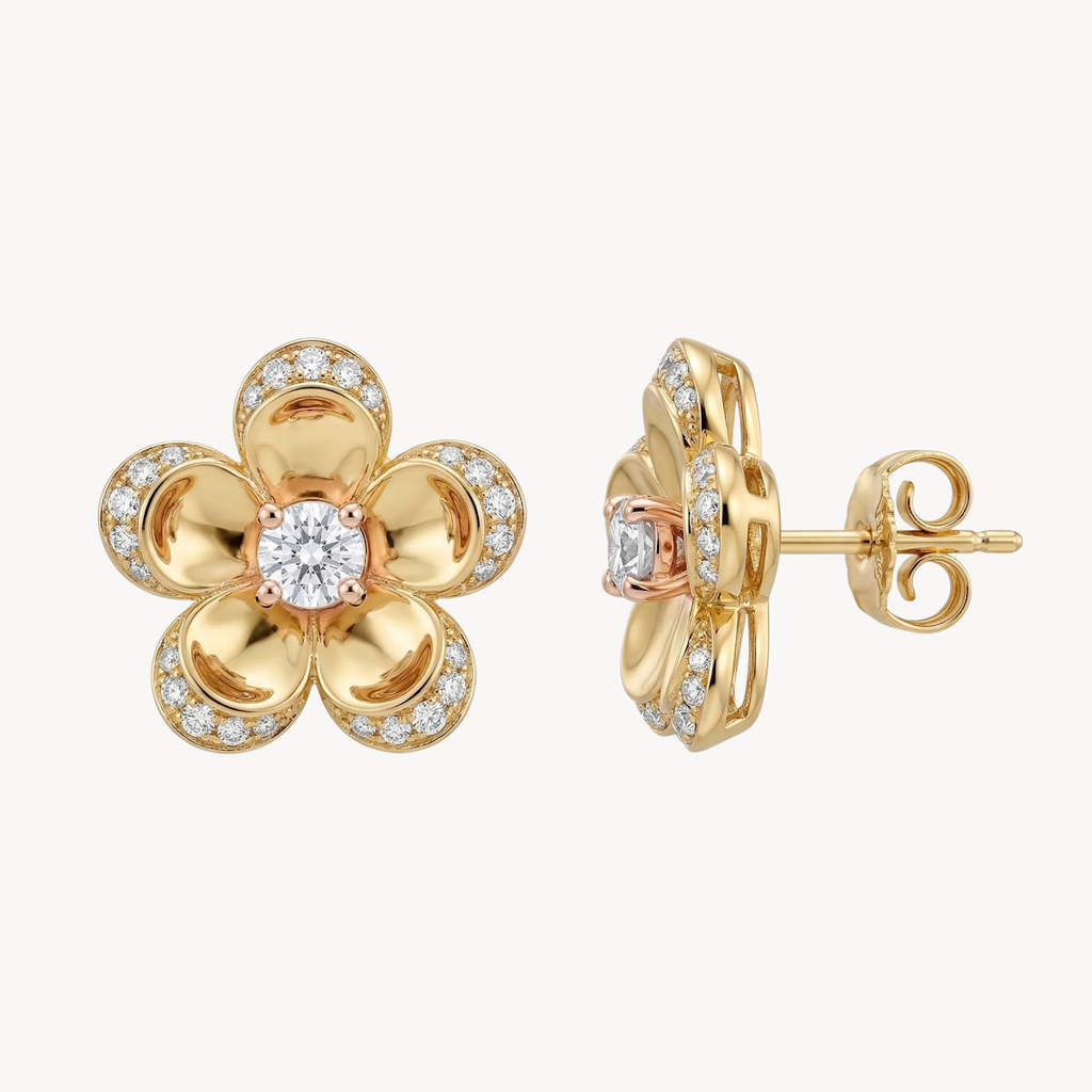 Diamond Flower Stud Earrings