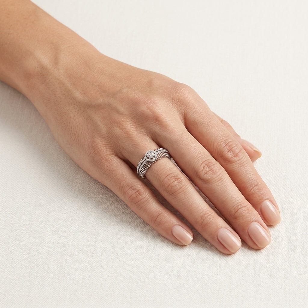 Dainty Diamond Ring White Gold Diamond III worn by model - Vicenza Miami