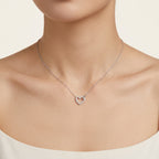Diamond Heart Outline Pendant Necklace worn by model - Vicenza Miami