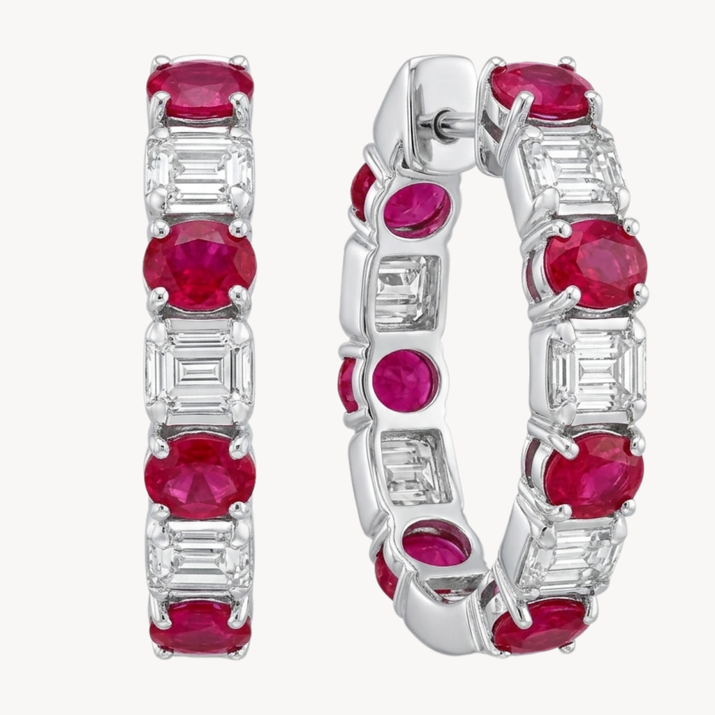 Ruby Diamond Alternating Hoop Earrings