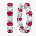 Ruby Diamond Alternating Hoop Earrings