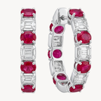 Ruby Diamond Alternating Hoop Earrings