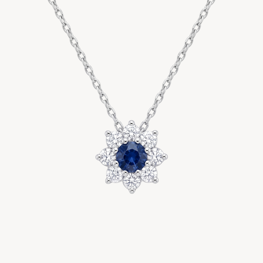 Blue Sapphire Diamond Flower Cluster Pendant