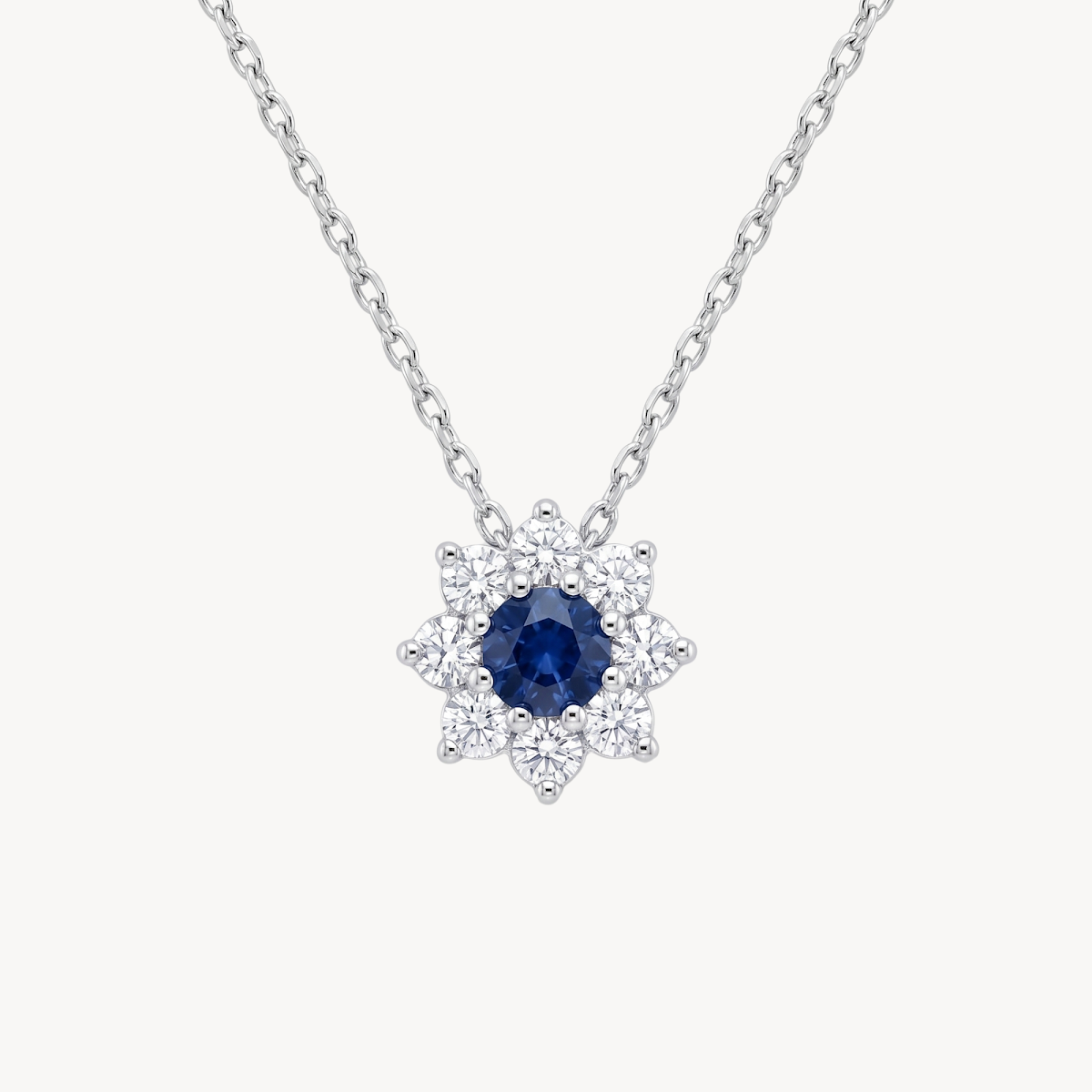 Blue Sapphire Diamond Flower Cluster Pendant