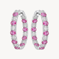 Pink Sapphire Emerald Cut Diamond Hoop Earrings