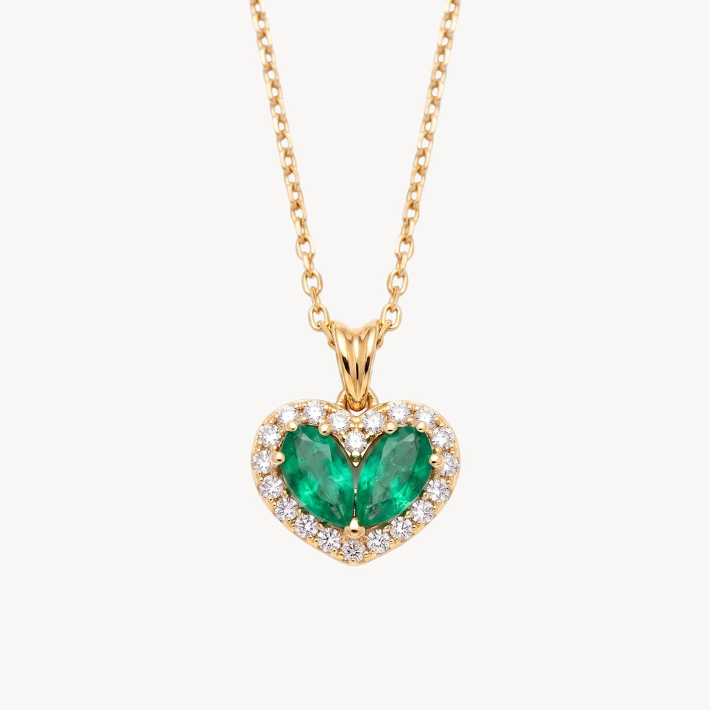 Heart Shaped Emerald Diamond Halo Pendant