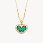 Heart Shaped Emerald Diamond Halo Pendant