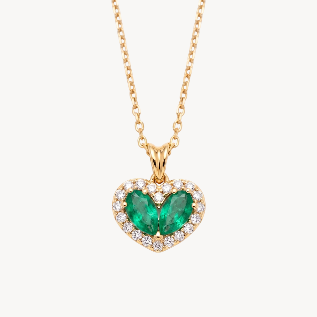 Heart Shaped Emerald Diamond Halo Pendant