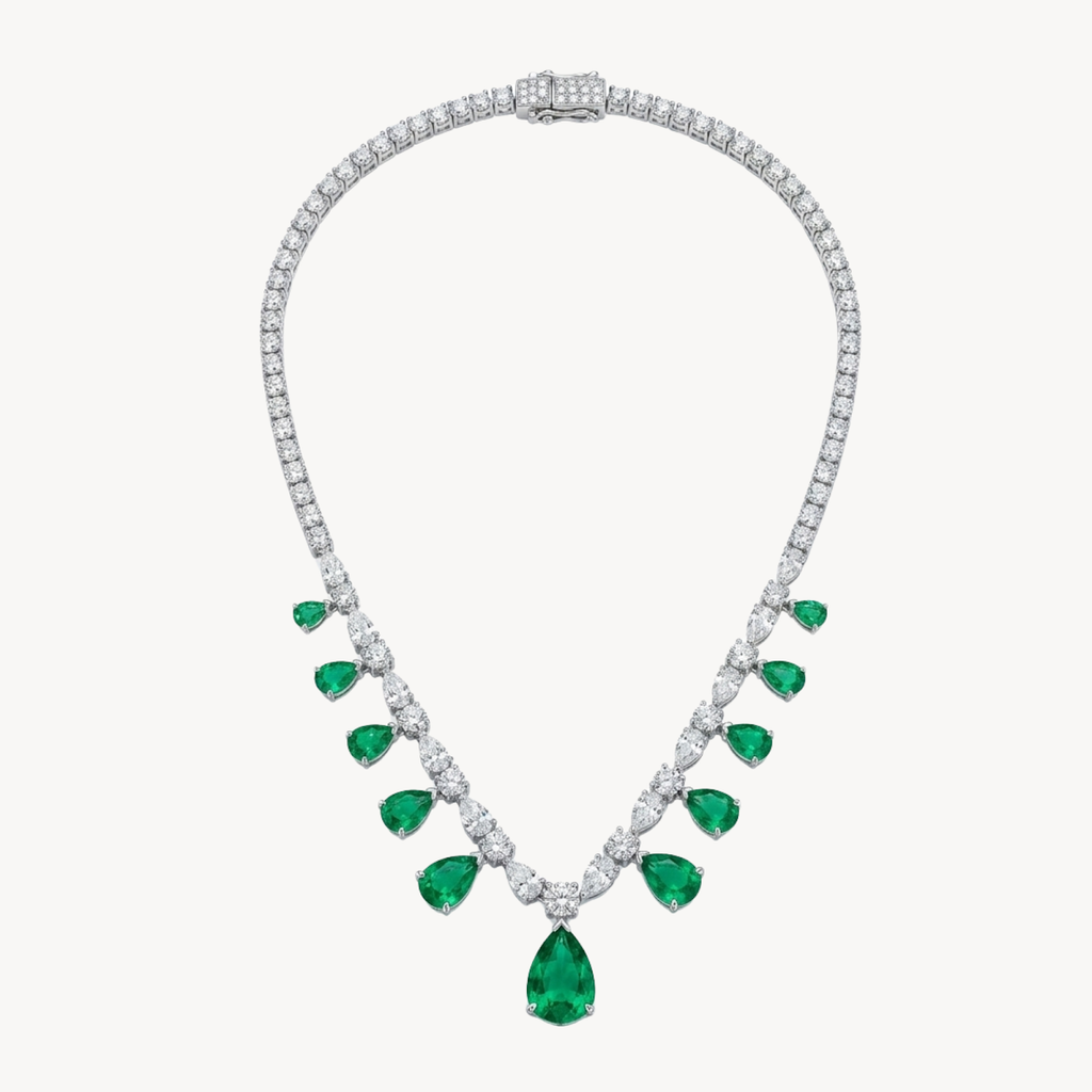 Emerald Pear Drop Diamond Tennis Necklace