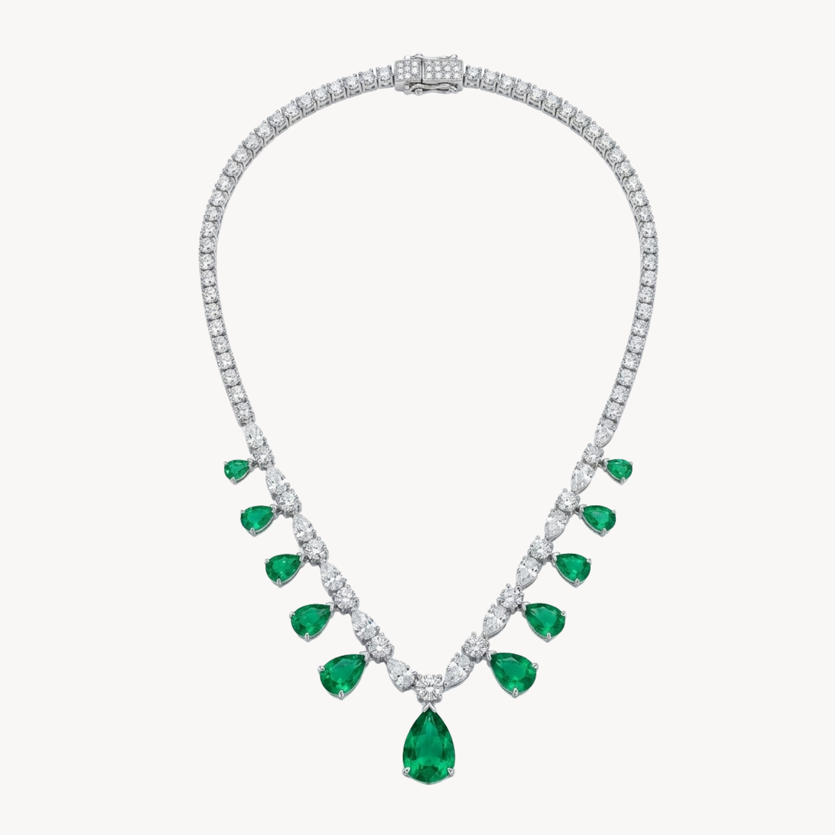 Emerald Pear Drop Diamond Tennis Necklace