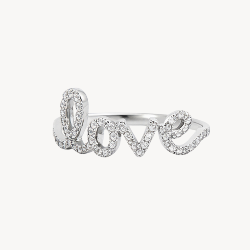Diamond Pave Love Script Ring