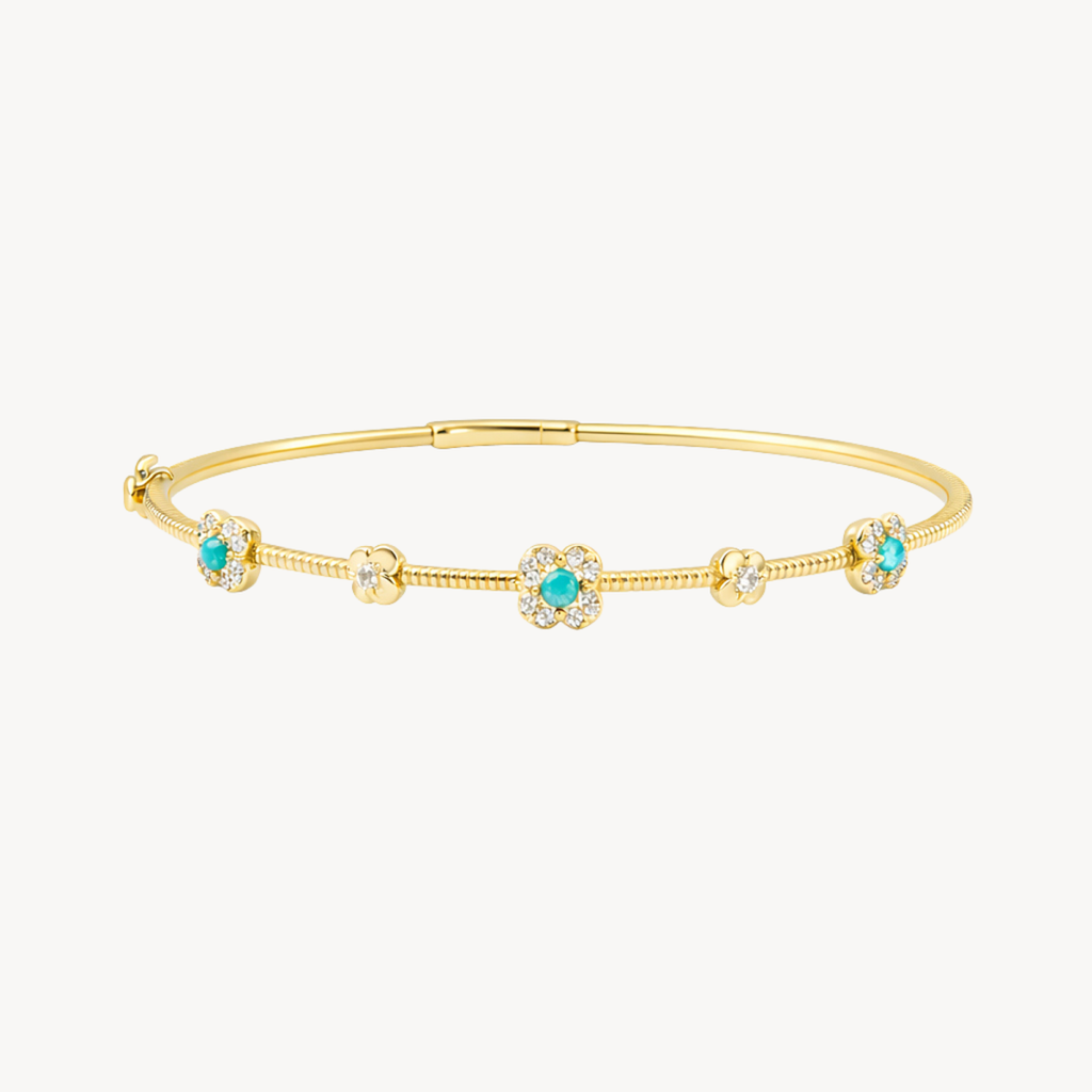 Turquoise Diamond Flower Station Hinged Bangle