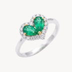 Pear Shaped Emerald Heart Halo Diamond Ring