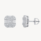 Emerald Cut Diamond Cluster Stud Earrings