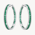 Emerald Diamond Channel Set Hoop Earrings