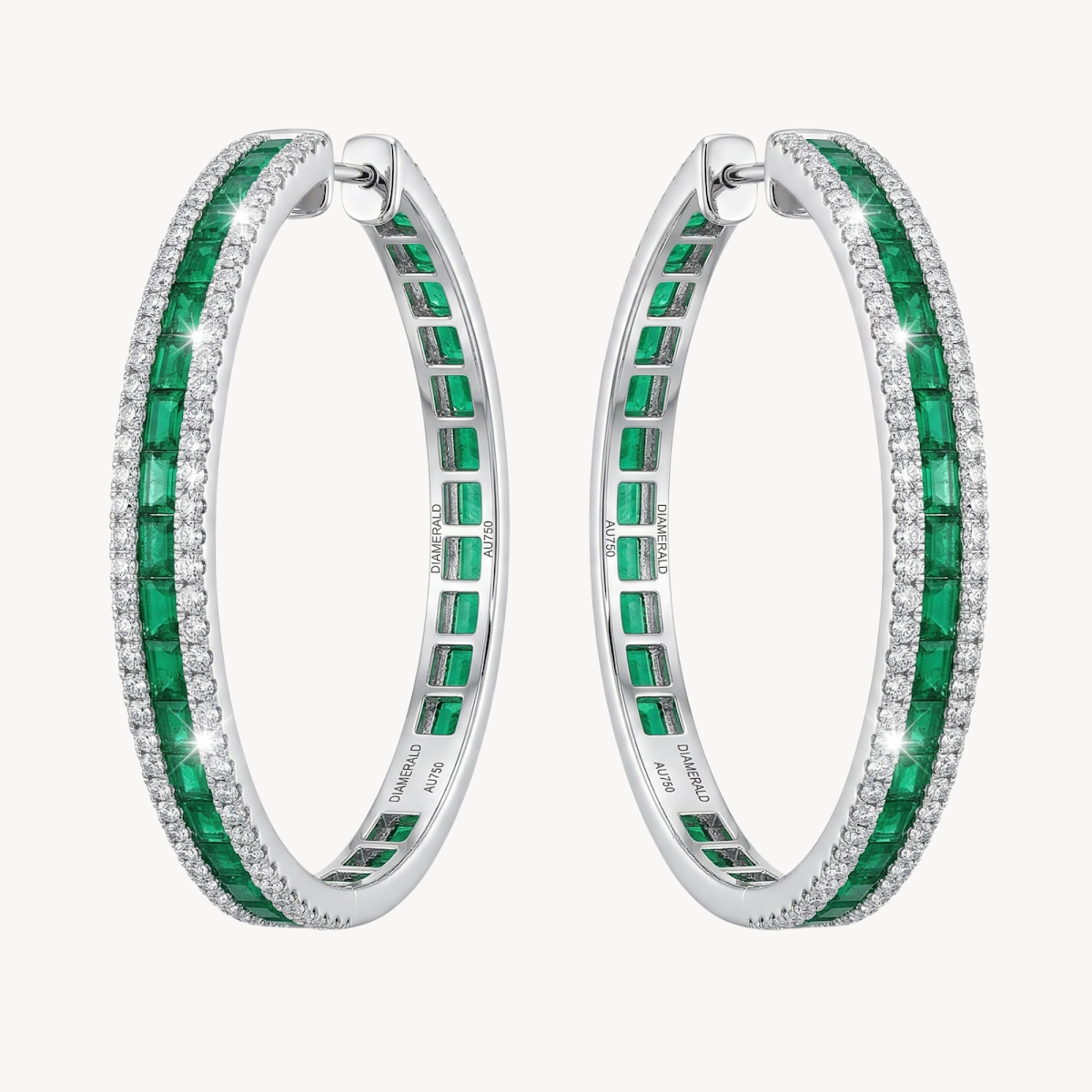 Emerald Diamond Channel Set Hoop Earrings