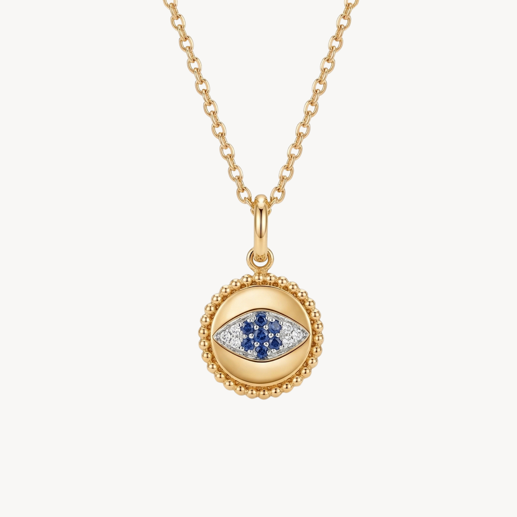 Evil Eye Sapphire Diamond Milgrain Pendant