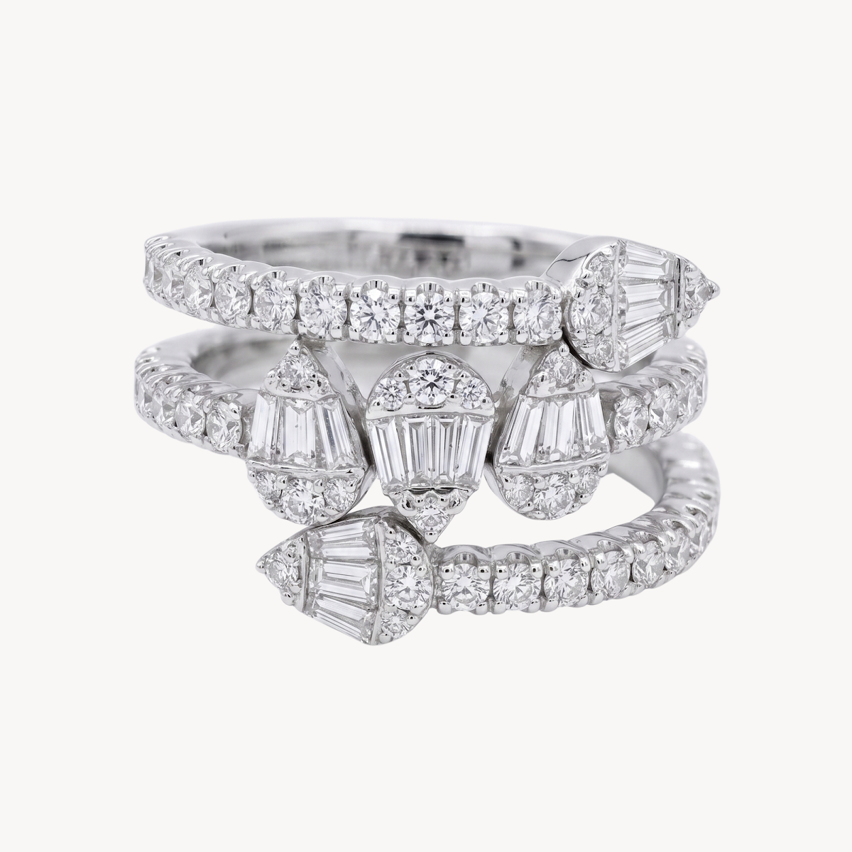 Diamond Baguette Cluster Triple Band Ring