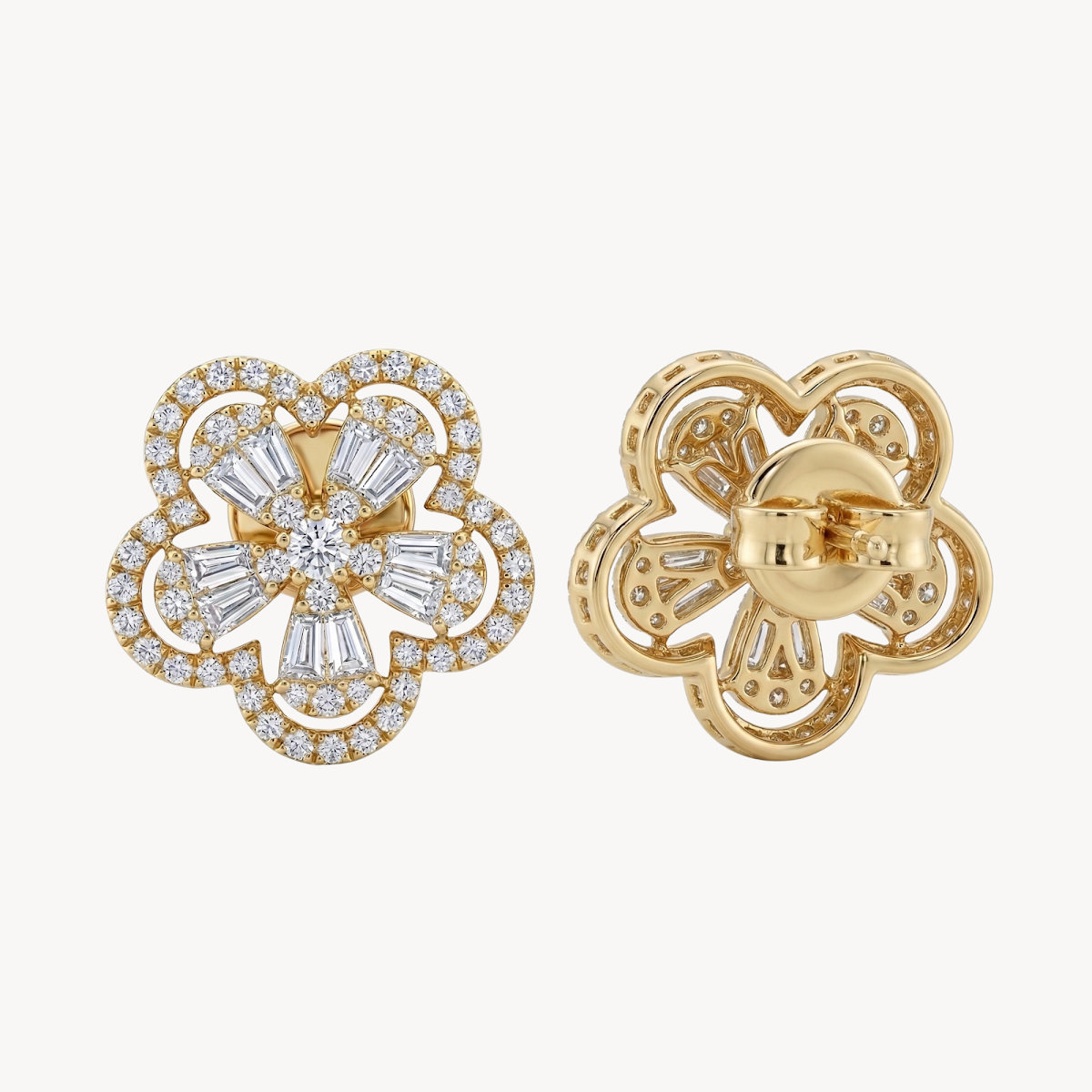 Classic Diamond Flower Cluster Stud Earrings