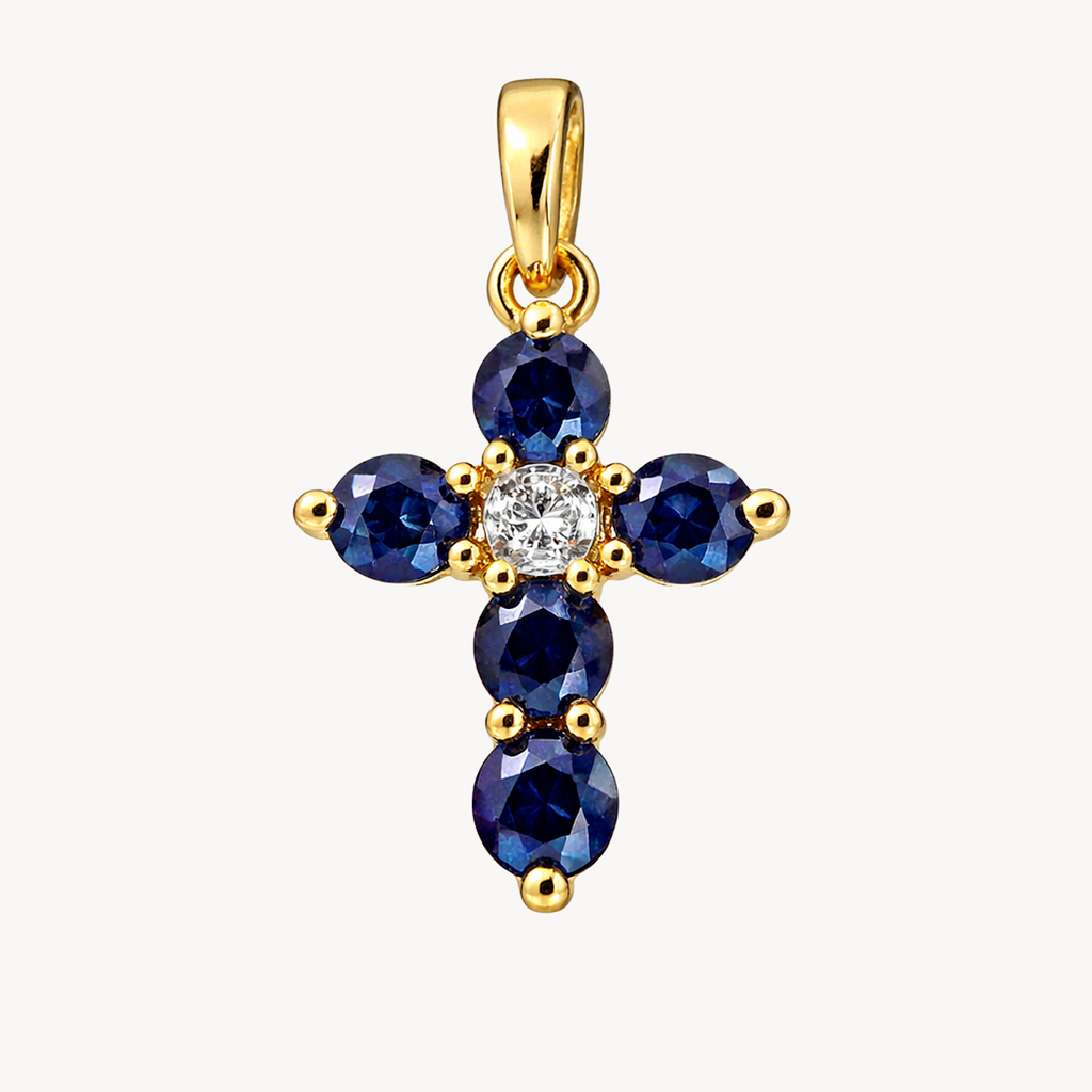 Opulent Cross Diamond & Sapphire Pendant