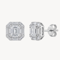Emerald Cut Diamond Halo Stud Earrings