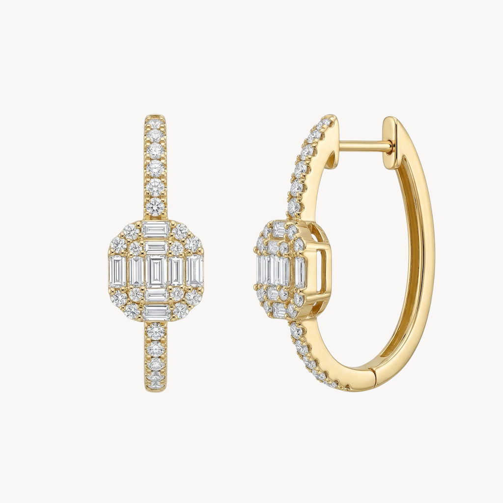 Baguette Diamond Cluster Huggie Hoop Earrings