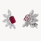 Ruby Diamond Flower Cluster Stud Earrings