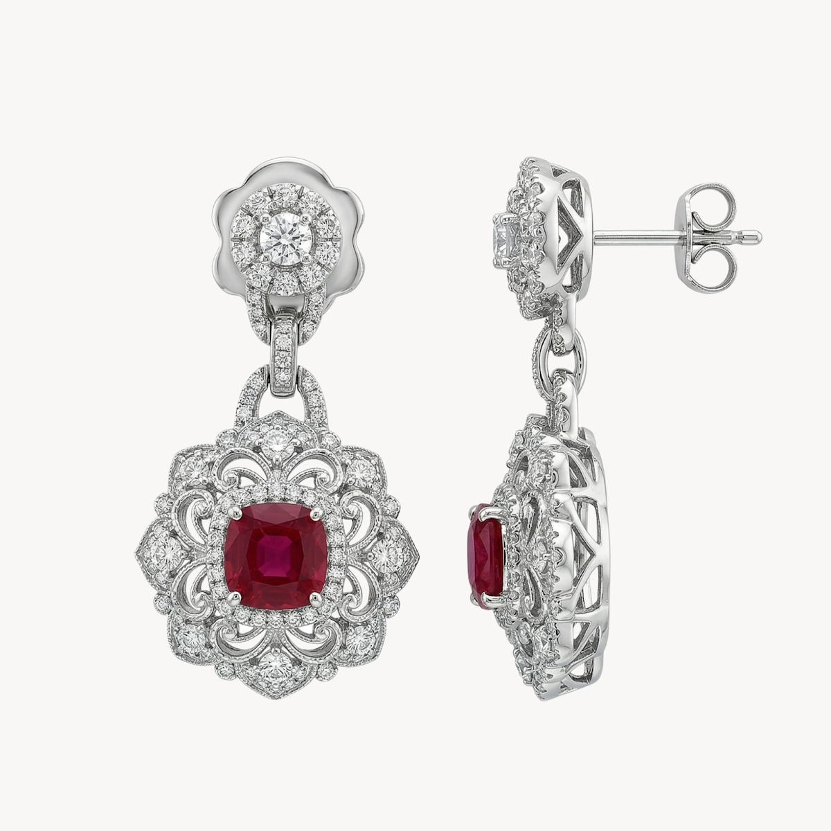 Ruby Diamond Ornate Chandelier Drop Earrings