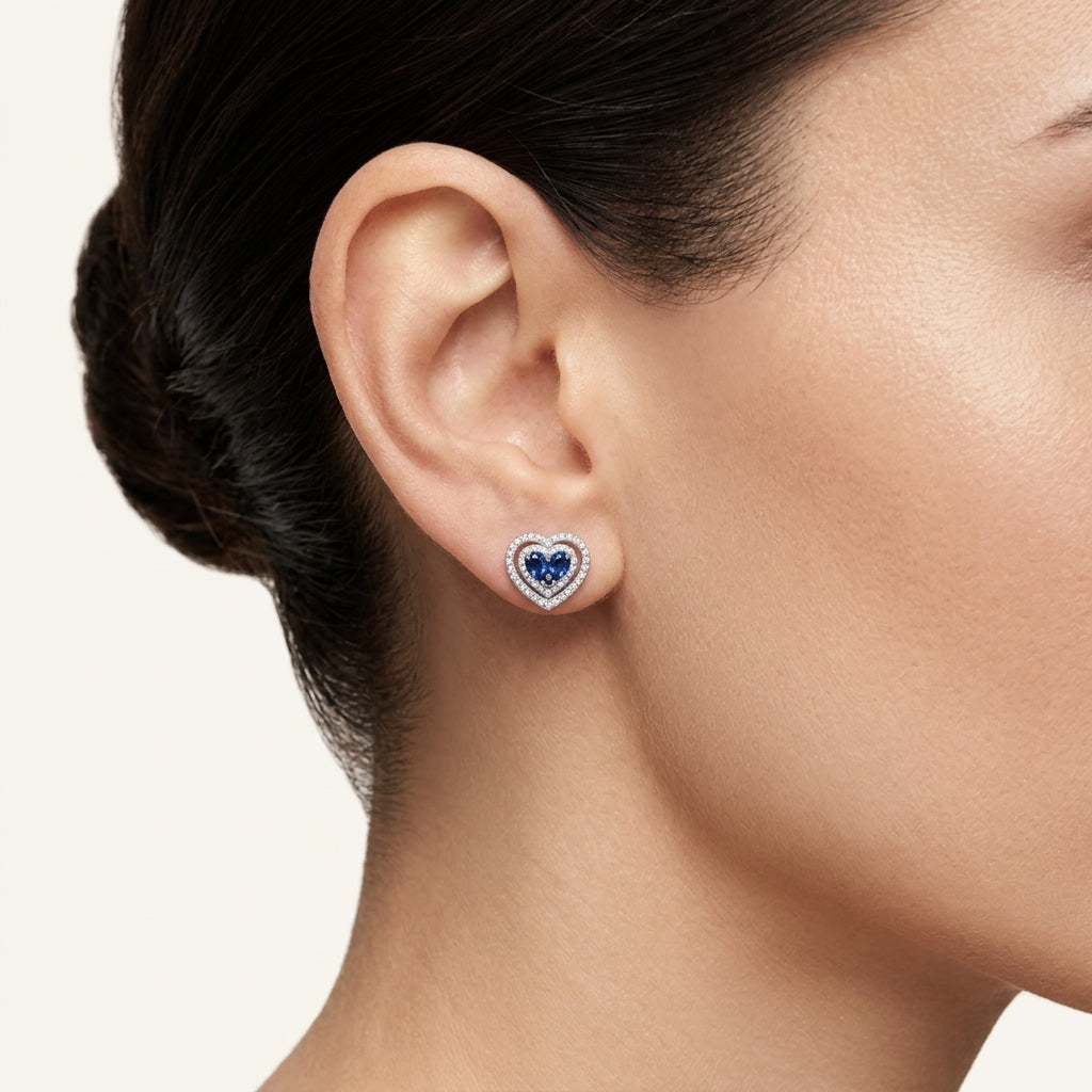 Signature Blue Sapphire & Diamond Earring worn by model - Vicenza Miami