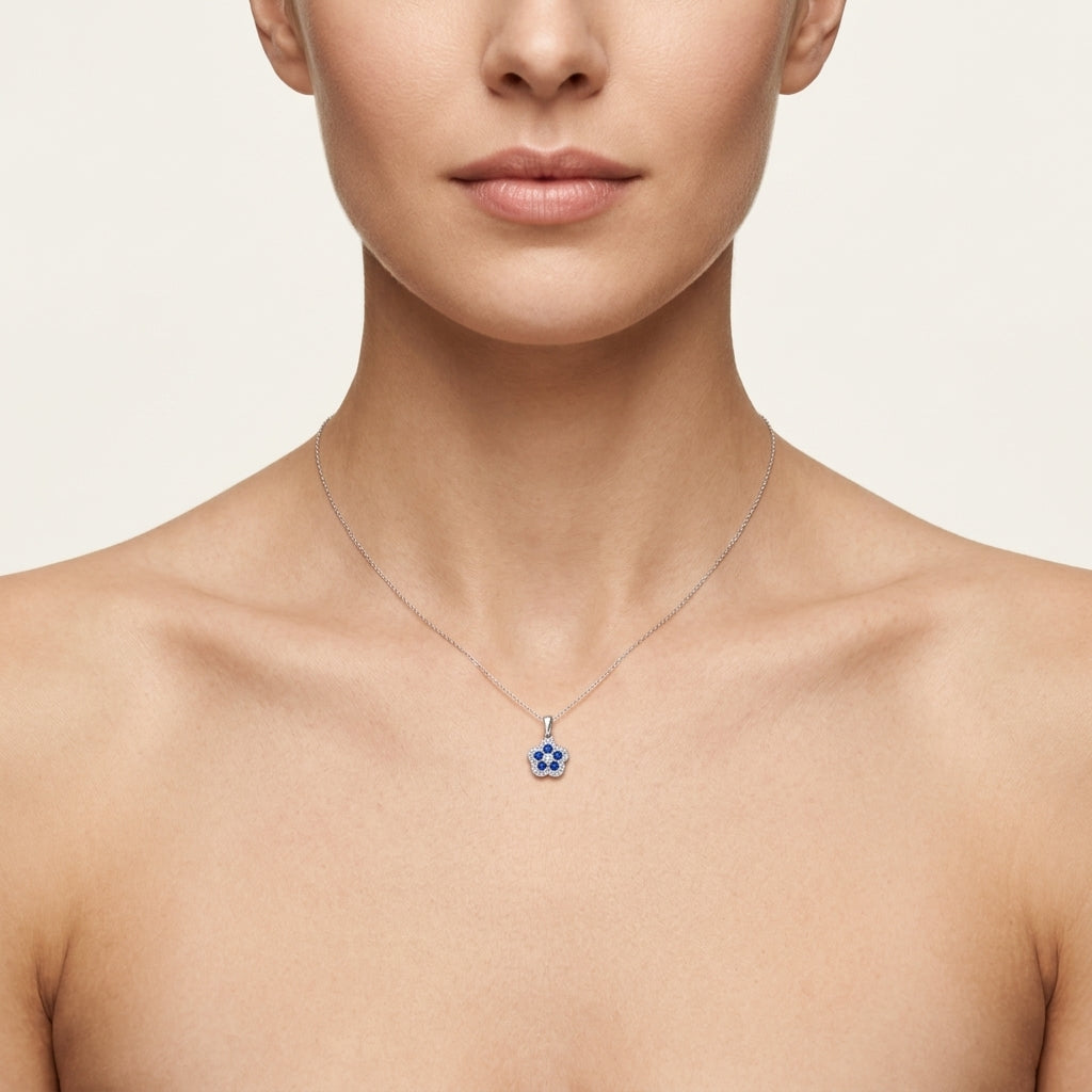 Allure Sapphire Pendant worn by model - Vicenza Miami