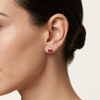 Graceful Ruby & Diamond Earring worn by model - Vicenza Miami