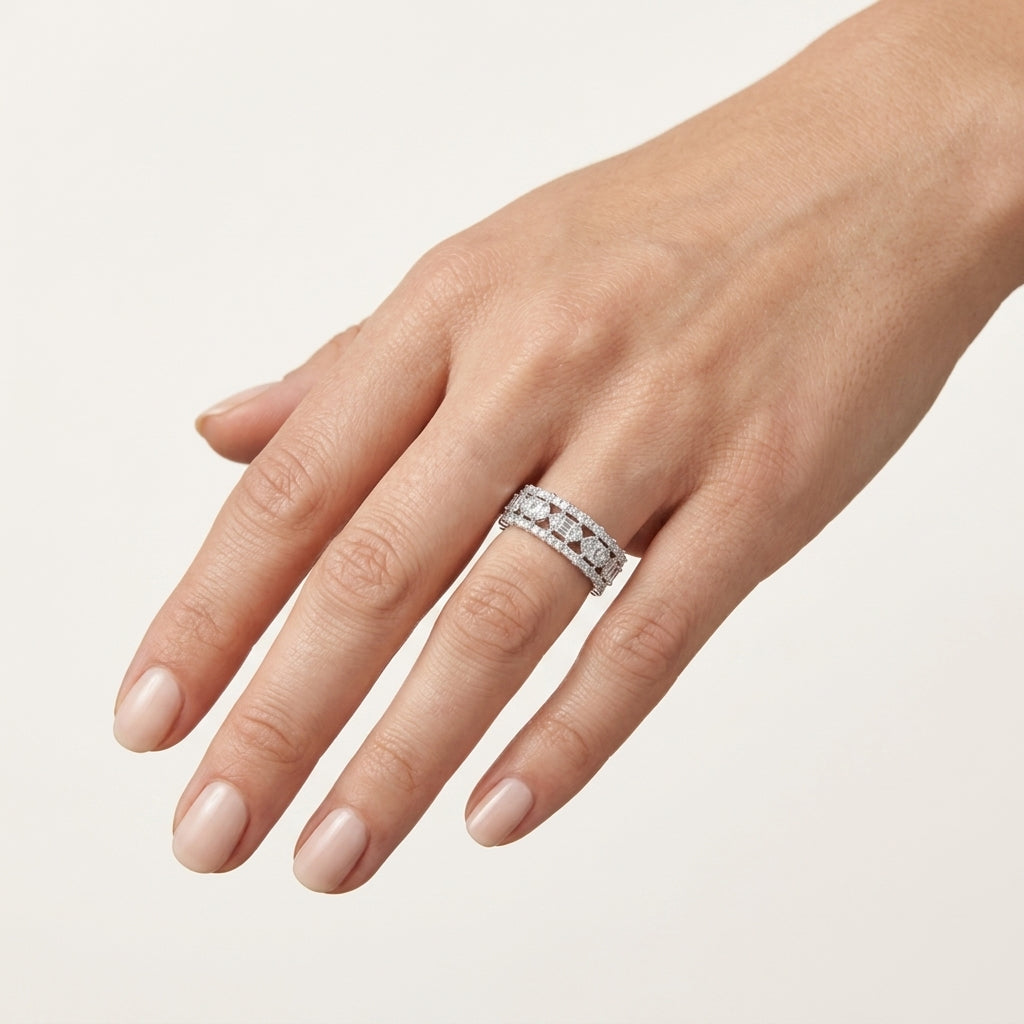 Refined Diamond Ring worn by model - Vicenza Miami