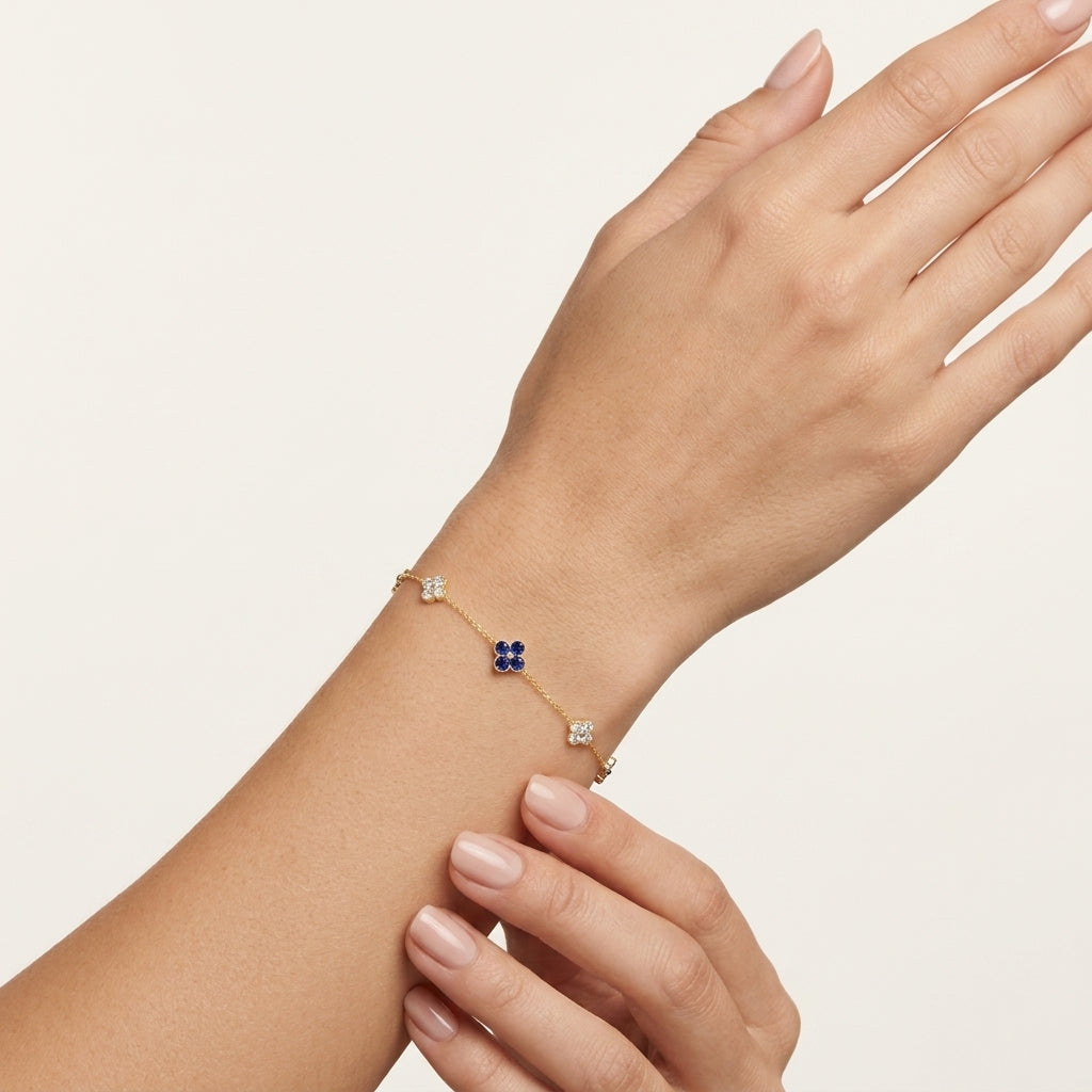 Iconic Sapphire & Diamond Station Bracelet worn by model - Vicenza Miami
