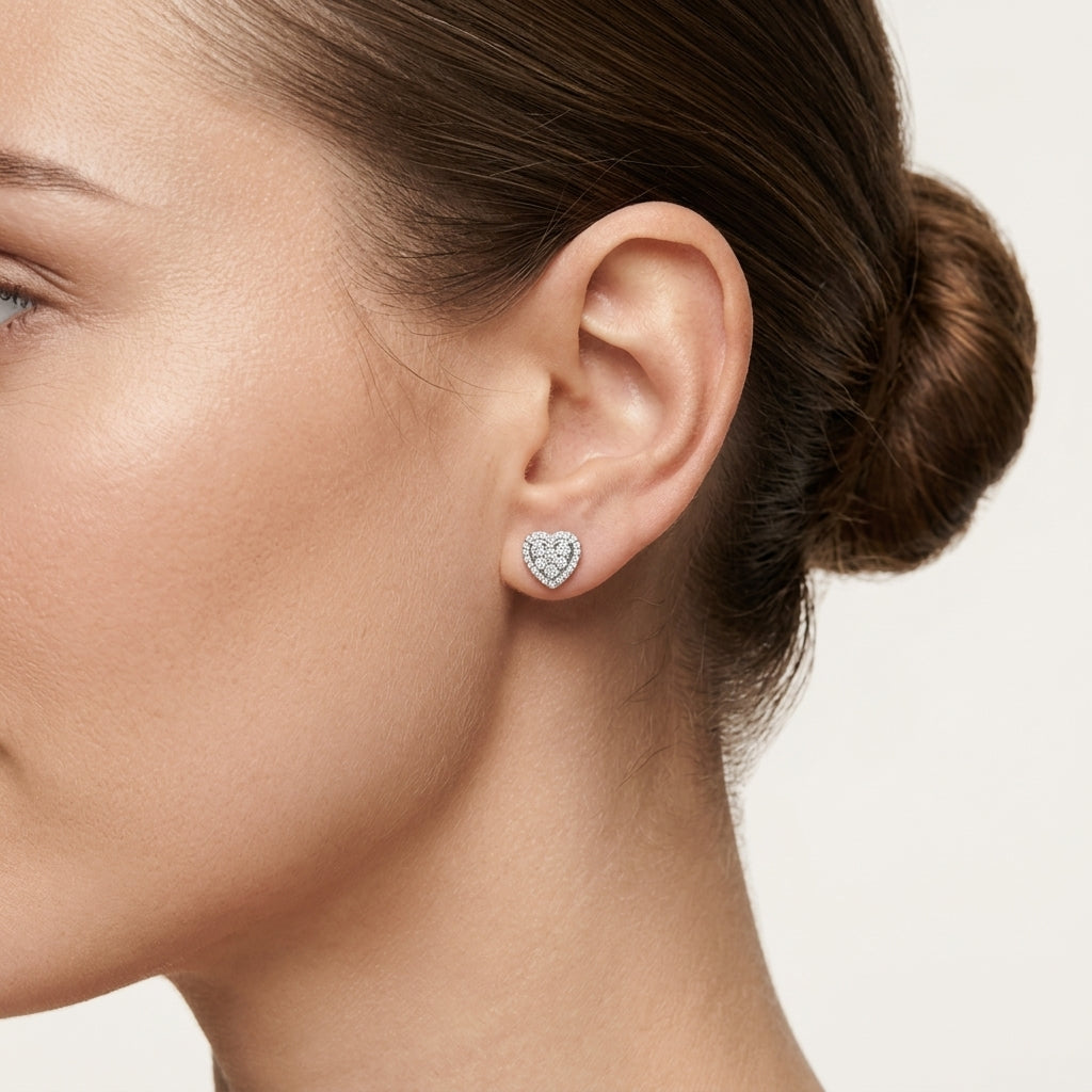 Diamond Heart Cluster Earring worn by model - Vicenza Miami