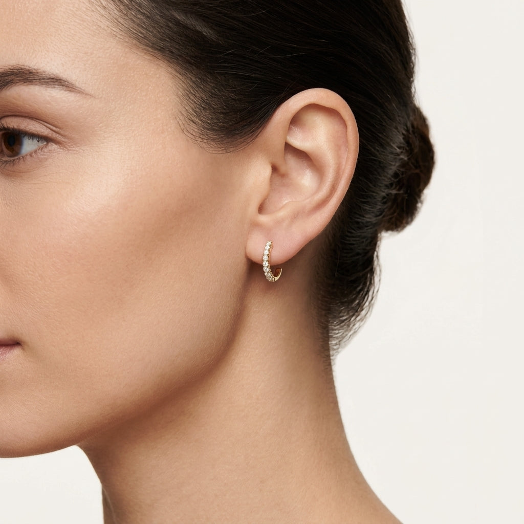Refined Diamond Hoop Earring worn by model - Vicenza Miami