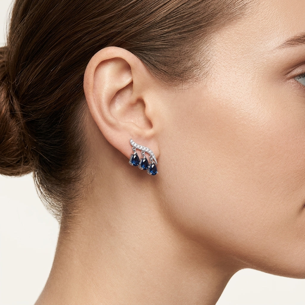 Dainty Earring White Gold Diamond II worn by model - Vicenza Miami